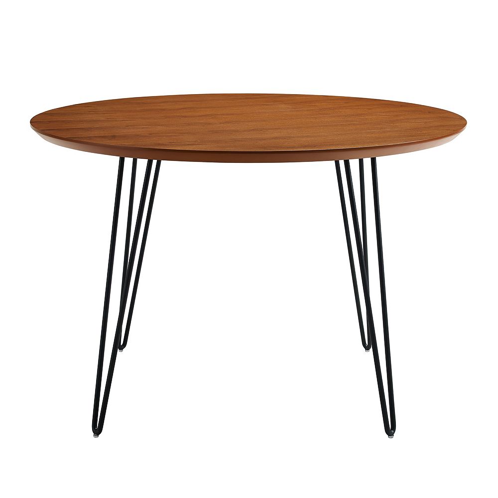 Welwick Designs 4 Person Mid Century Modern Round Dining Table Walnut The Home Depot Canada