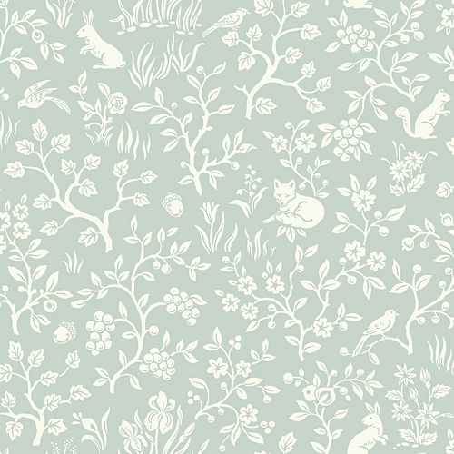 Fox & Hare Lt Green Wallpaper