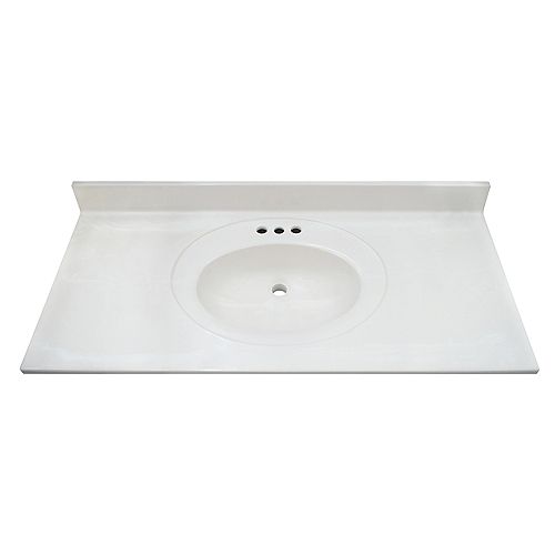 White Swirl 43-inch 22-inch Cultured Marble Oval Recessed Vanity Top