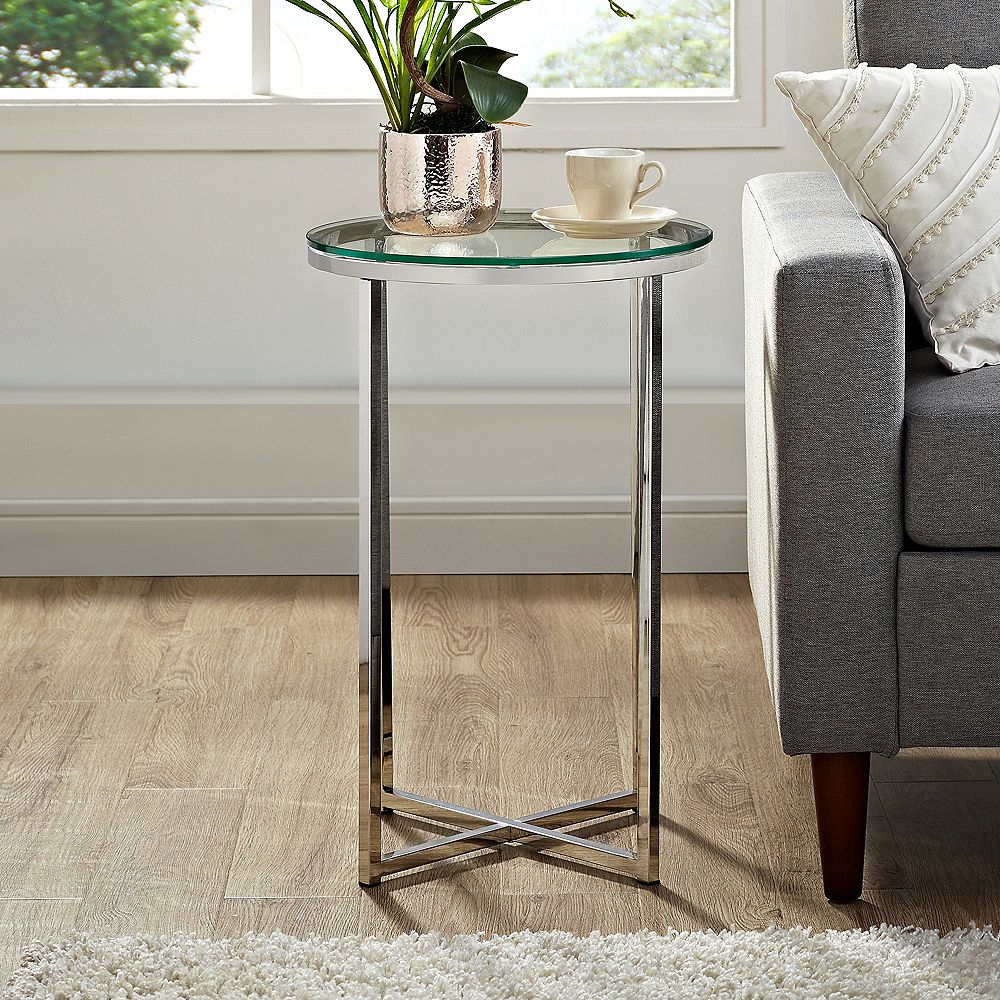 Welwick Designs 16 Inch Glass Chrome, Mid Century Modern Side Table Canada