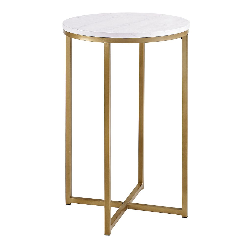 Welwick Designs Modern Glam Square Side Table In Faux White Marble Gold The Home Depot Canada Modern Glam Square Side Table, Gold Round Side Table