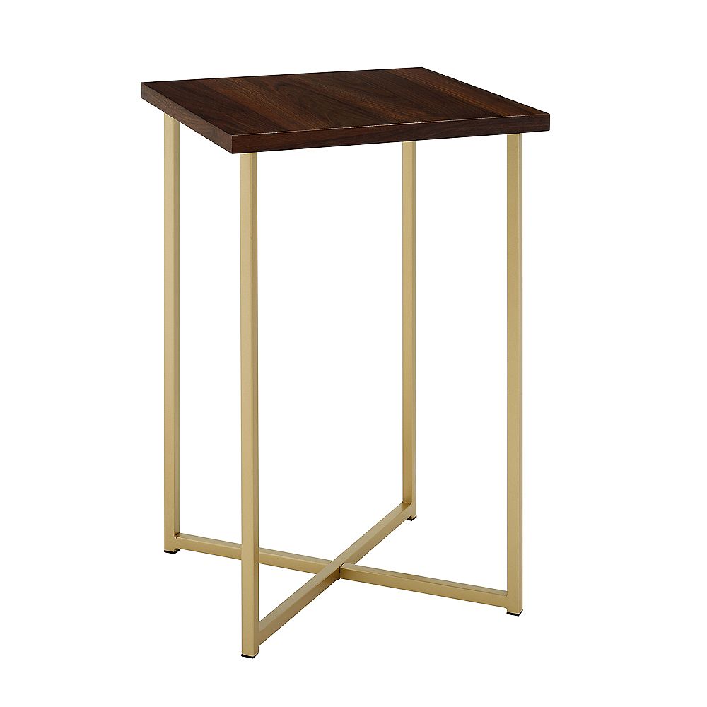 Welwick Designs Modern Square Side Table Dark Walnut Top, Gold Legs