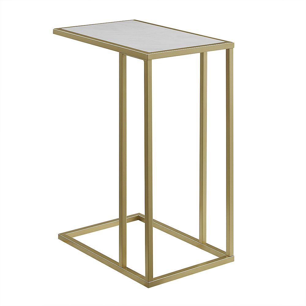 Welwick Designs Modern C Table And End Table White Faux Marble Gold The Home Depot Canada