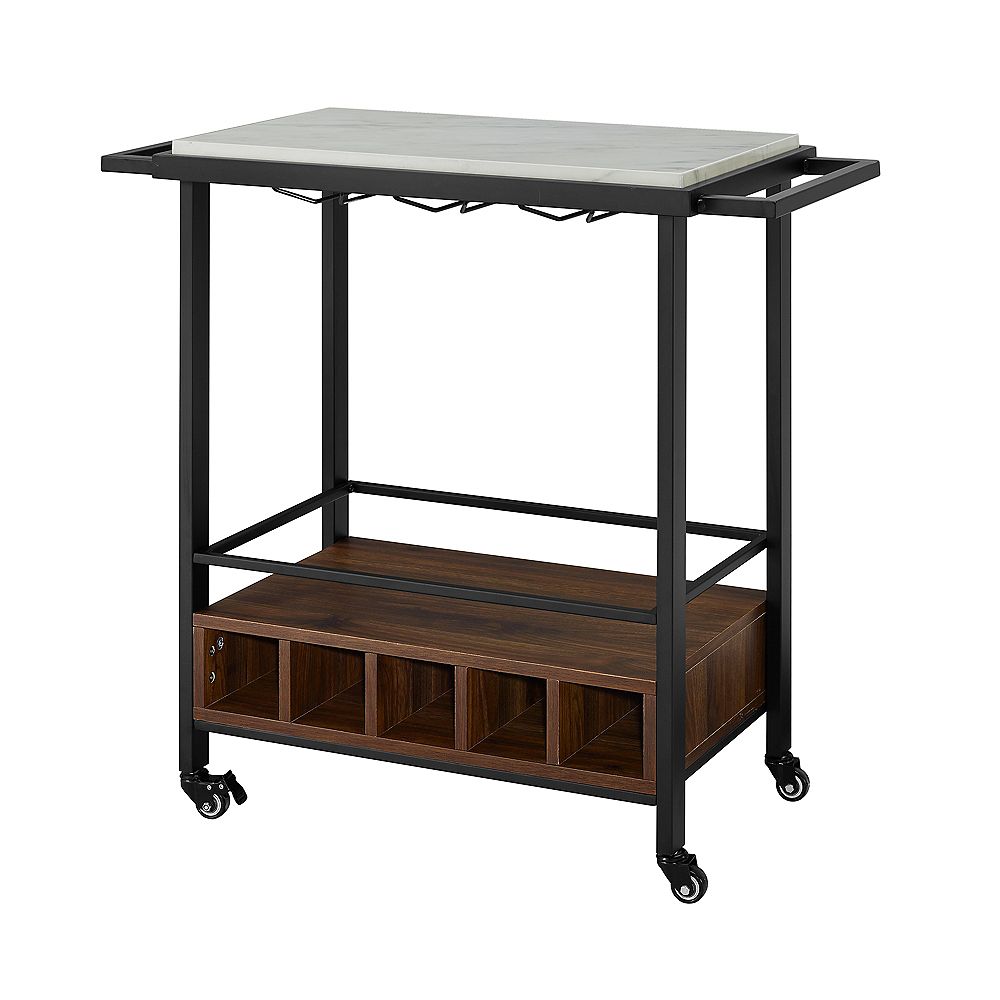 Welwick Designs Modern Industrial Bar Serving Cart with Wheels White