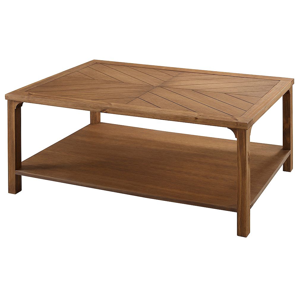 Welwick Designs 42 Inch Caramel Large Rectangle Wood Coffee Table With Shelf The Home Depot Canada