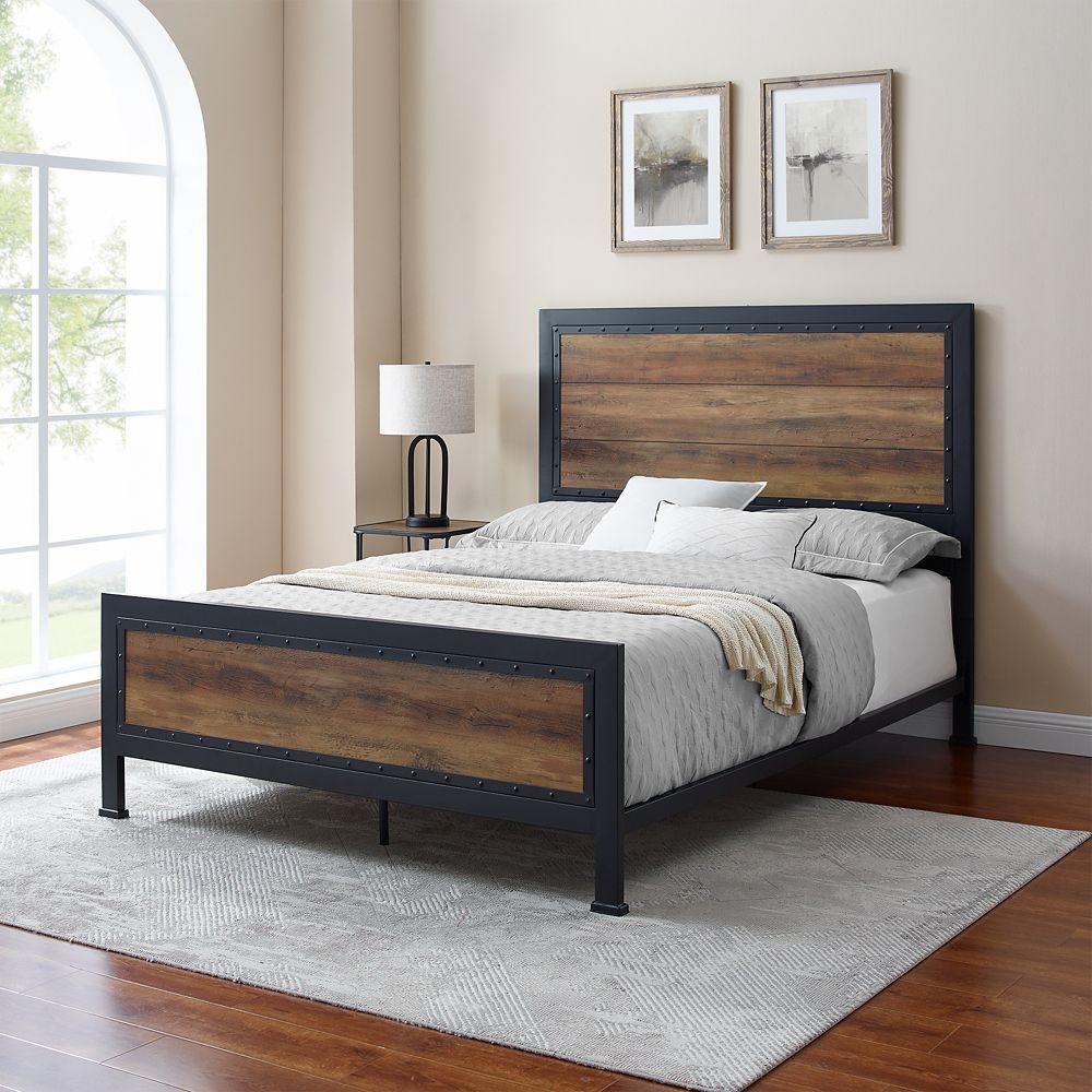 Welwick Designs Rustic Industrial Metal Queen Bed Frame And Headboard ...