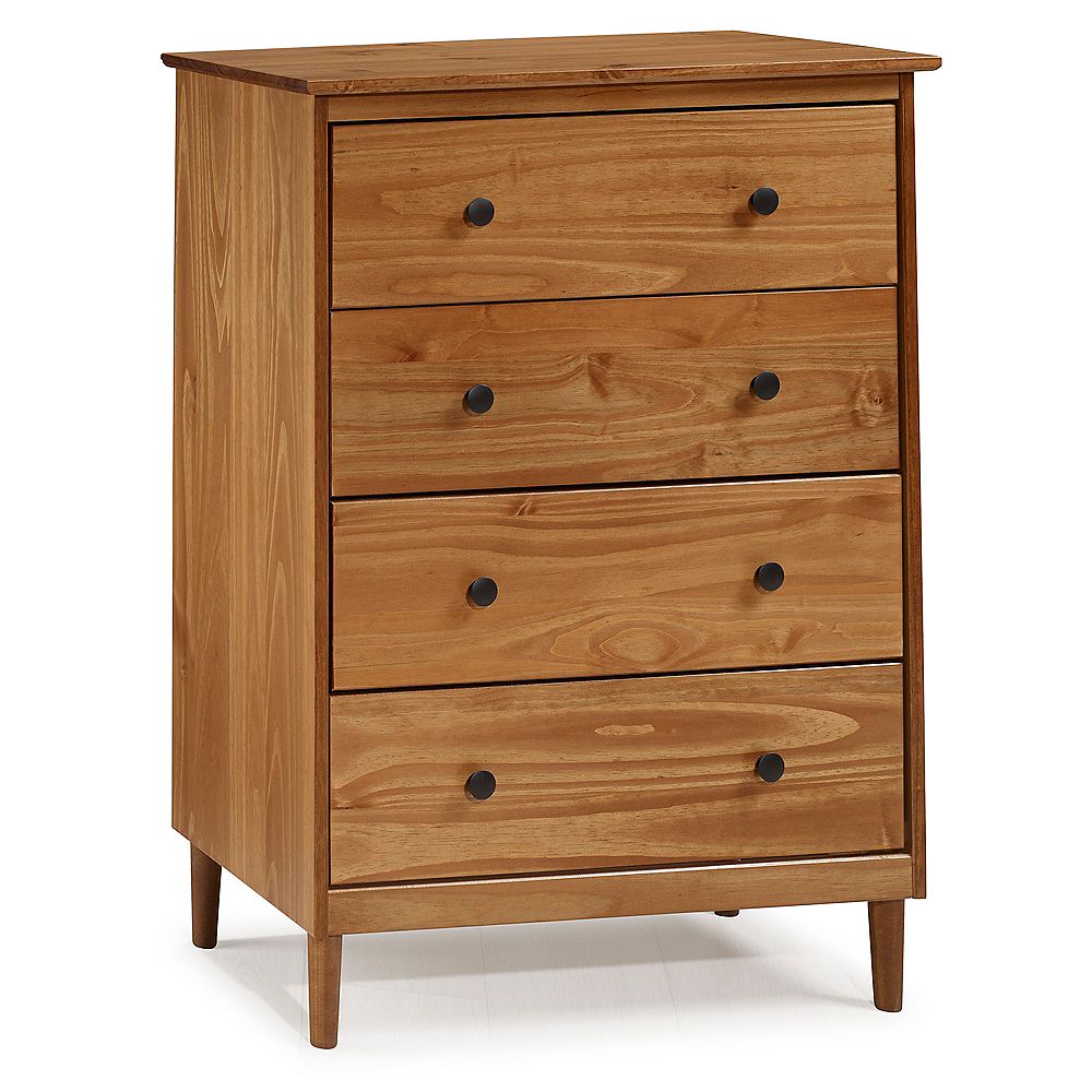 4 Drawer Caramel Solid Wood Dresser, 4 Drawer Wood Dresser