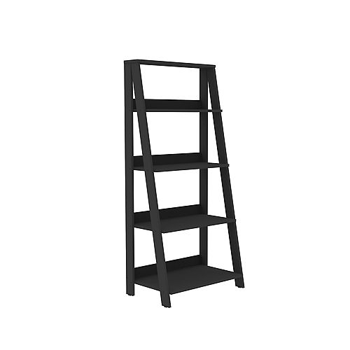 55-inch Black Wood 4-shelf Ladder Bookcase with Open Back