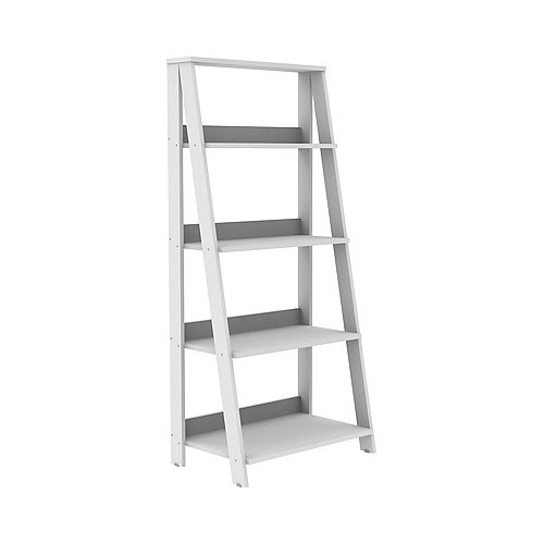 55-inch White Wood 4-shelf Ladder Bookcase with Open Back