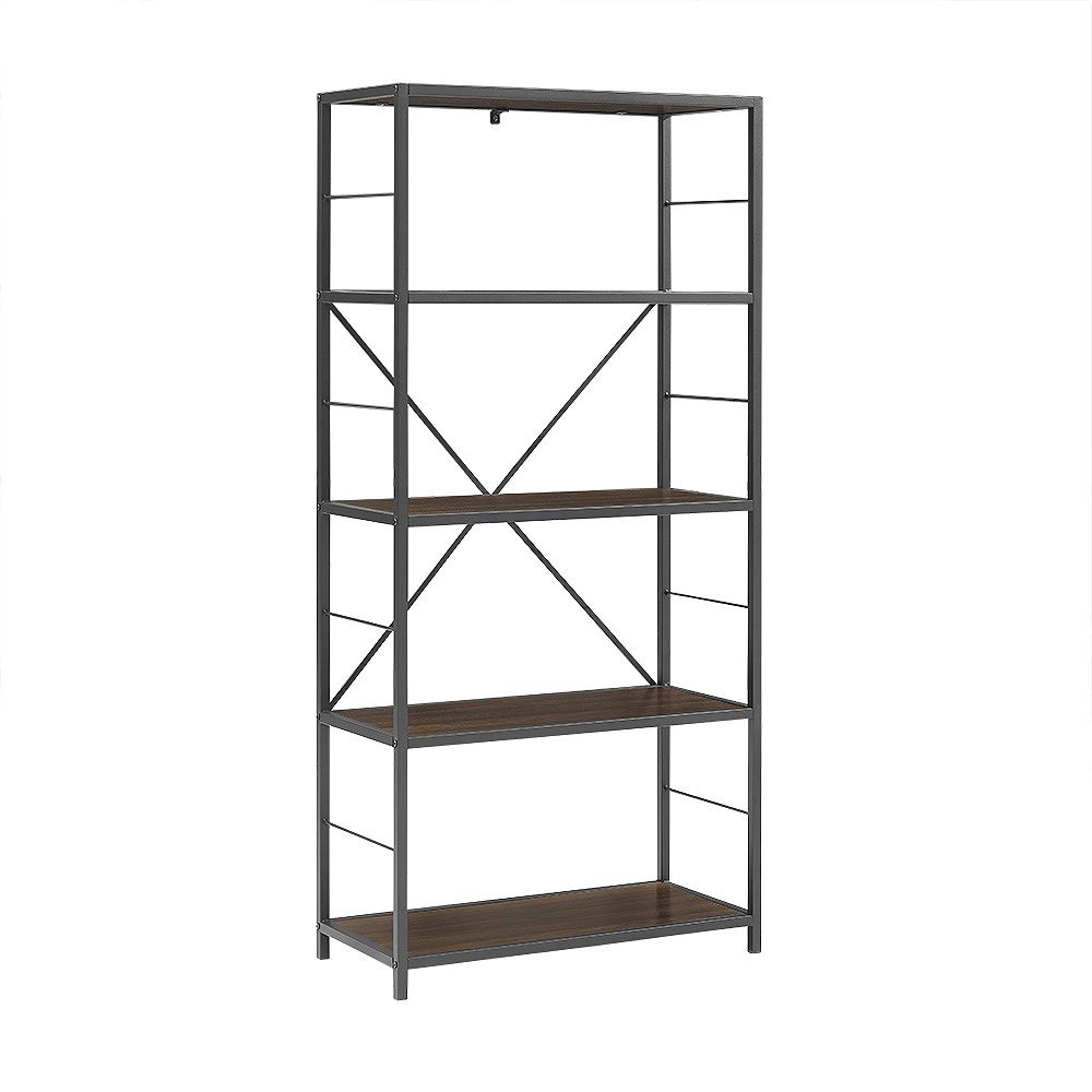 Welwick Designs 63inch Dark Walnut/Black Metal 4shelf Etagere