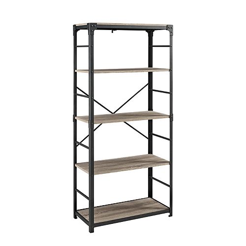 64-inch Driftwood/Black Metal 4-shelf Etagere Bookcase with Open Back