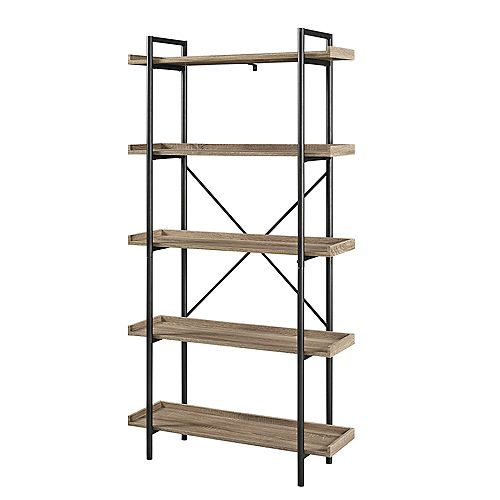 68-inch Driftwood/Black Metal 5-shelf Etagere Bookcase with Open Back