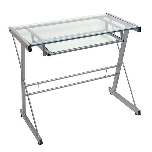 Simple Modern Metal and Glass Computer Desk - Silver