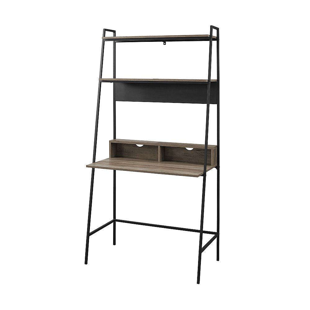 Welwick Designs 36 Inch Rectangular Gray Wash Black Ladder Desks With Cable Management The Home Depot Canada