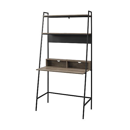 36-inch Rectangular Gray Wash/Black Ladder Desks with Cable Management