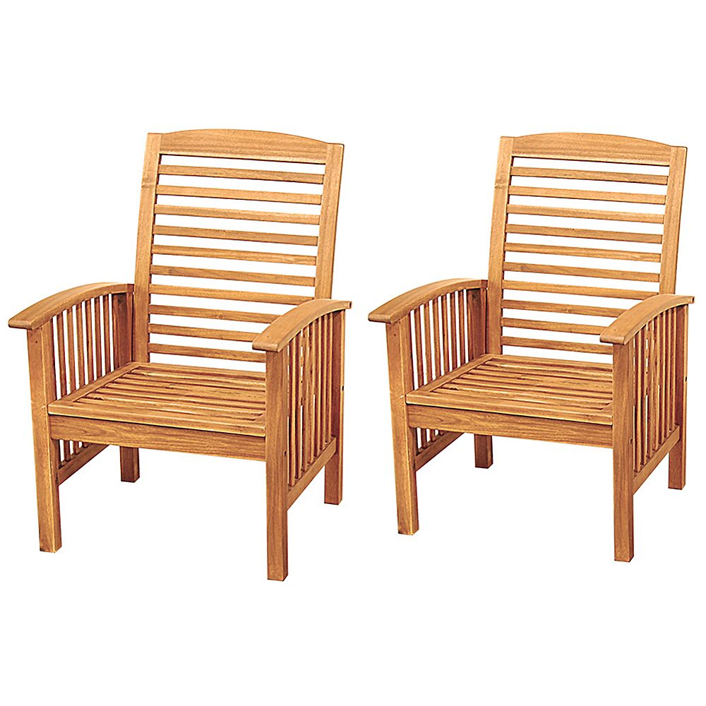 Welwick Designs Boardwalk Brown Acacia Outdoor Dining Chairs With White Cushions Set Of 2 The Home Depot Canada Acacia Outdoor Dining Chairs, Outdoor Wood Chairs Canada