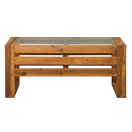 Rectangle Brown Acacia Wood and Glass Outdoor Open Side Coffee Table