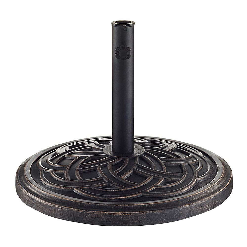 Welwick Designs Circle Weave Round Outdoor Patio Umbrella Base Antique Bronze The Home Depot Canada