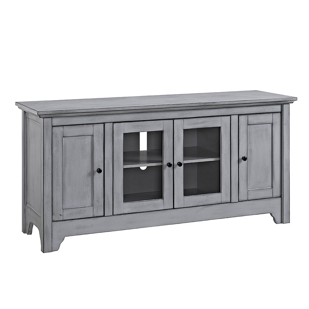 Welwick Designs Transitional Tv Stand With Storage Cabinets For Tv S Up To 56 Inch Antiq The Home Depot Canada