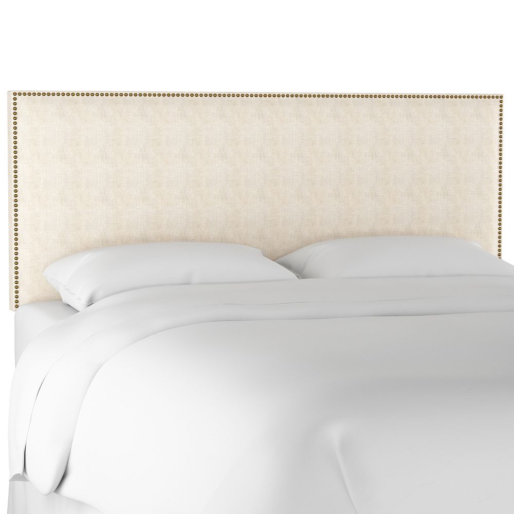 Skyline Furniture MFG Full Nail Button Border Headboard in Linen Talc