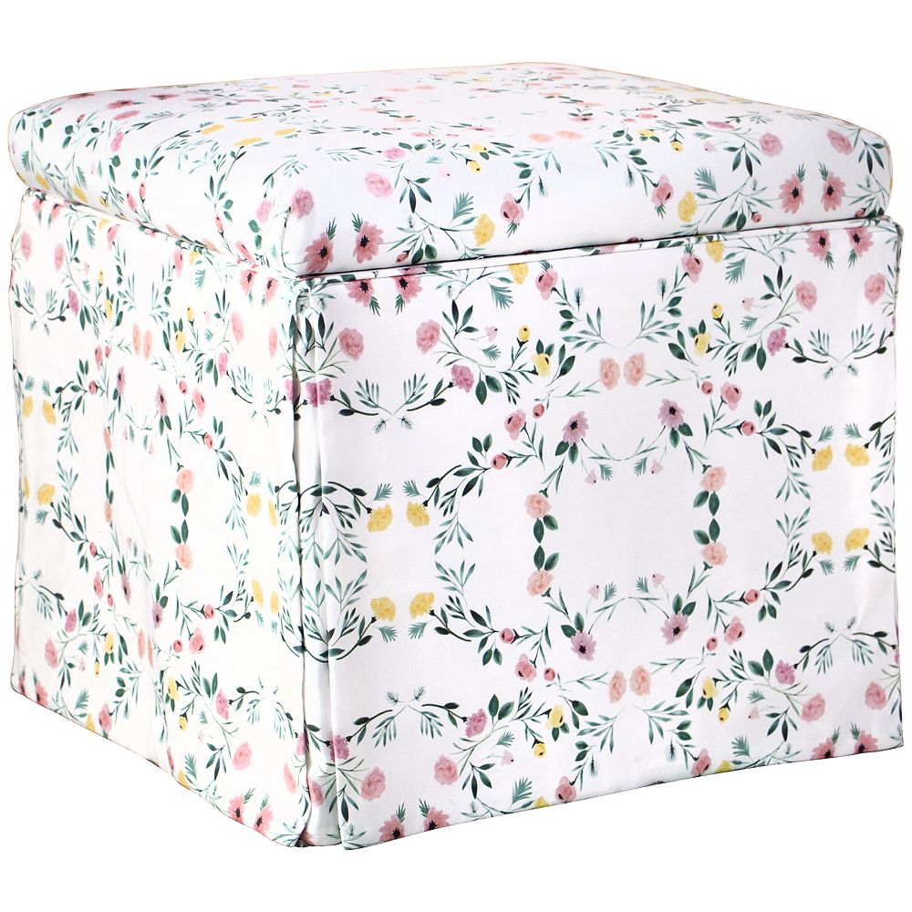 Skyline Furniture MFG Square Skirted Storage Ottoman in Kaleidoscope Floral Sm Blush Oga | The ...