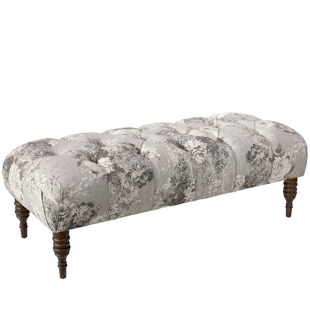 Skyline Furniture Tufted Rectangular Bench with Turned Wooden Legs in