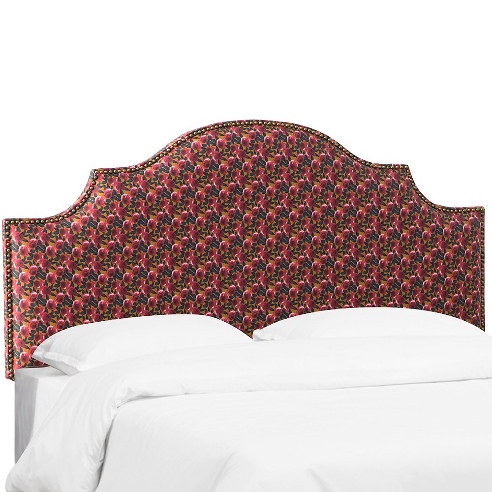 Skyline Furniture King Notched Headboard with Nail Buttons in Bloomsbury Rose Sm Ochre Res
