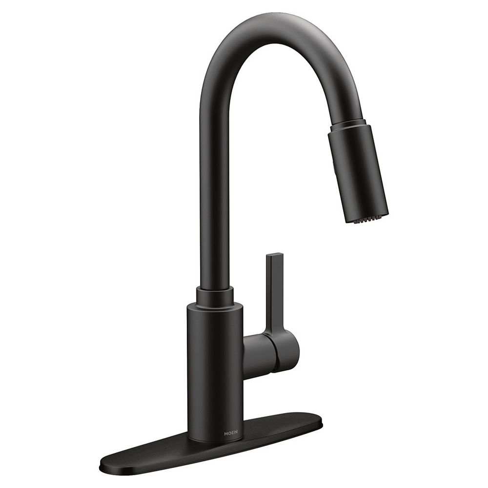 Moen Genta Single Handle Pull Down Sprayer Kitchen Faucet With Reflex In Matte Black The Home Depot Canada