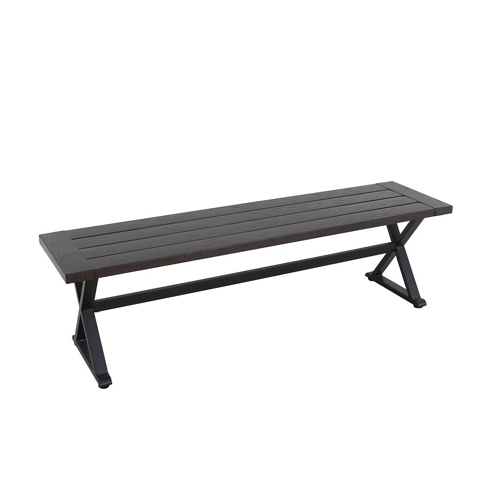 Hampton Bay Beacon Park Steel Slat Patio Dining Bench in Brown The Home Depot Canada