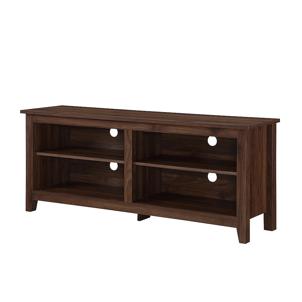 Welwick Designs Minimal Farmhouse Tv Stand For Tv S Up To 64 Inch Dark Walnut The Home Depot Canada
