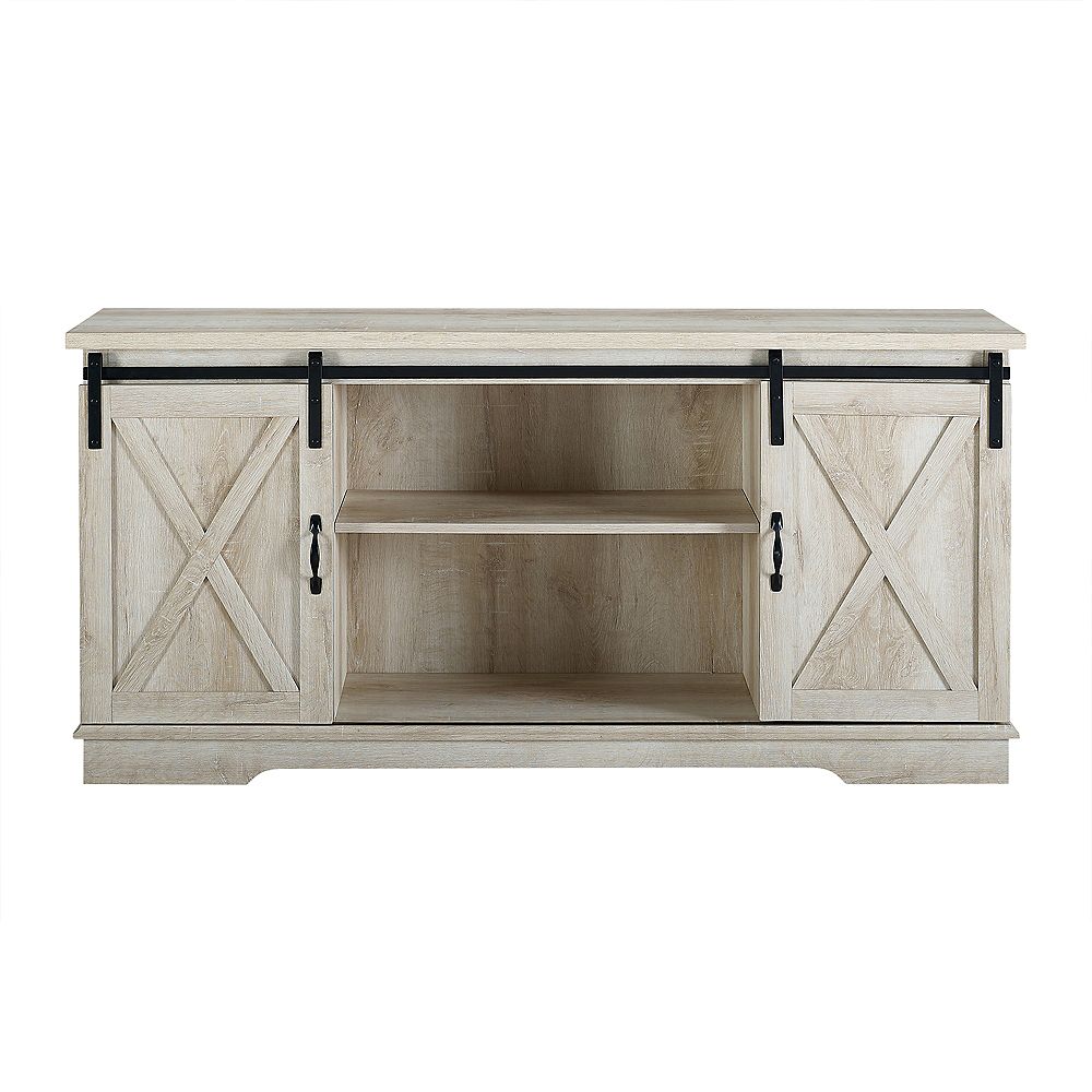 Welwick Designs 58 Inch Solid White Oak Composite Tv Stand 64 Inch With Doors The Home Depot Canada