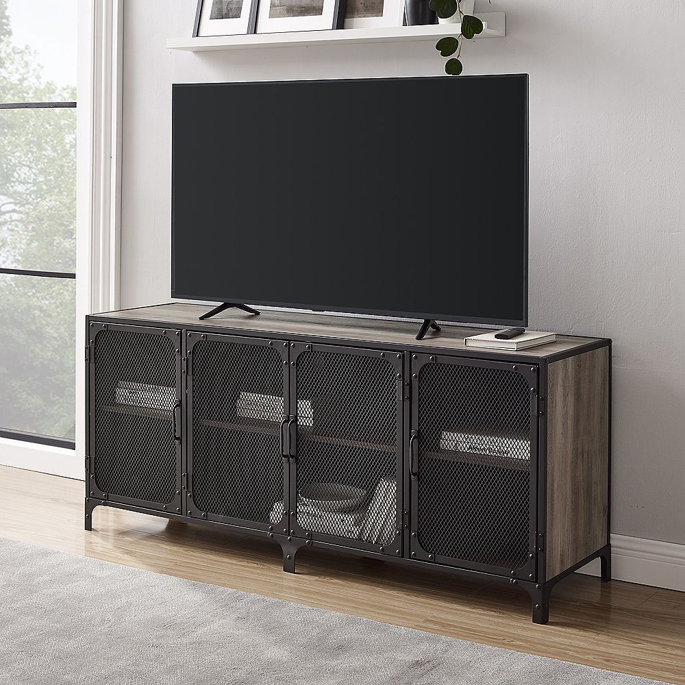 Welwick Designs Industrial Mesh TV Stand for TV's up to 66 inch Grey