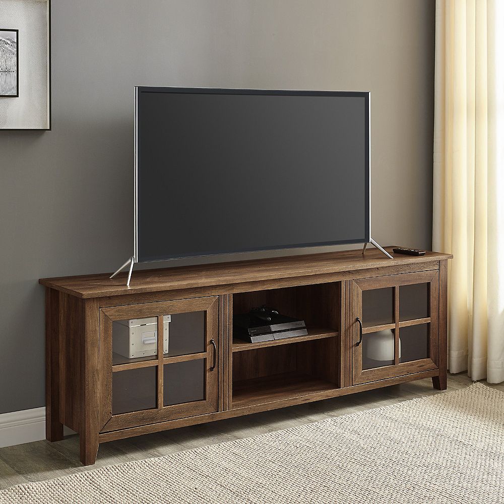 Welwick Designs Rustic Farmhouse Tv Stand For Tv S Up To 78 Inch Reclaimed Barnwood The Home Depot Canada