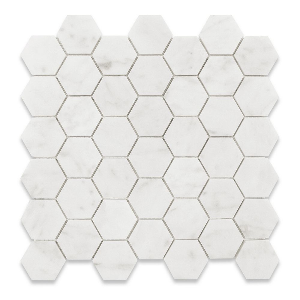 Modamo Bianco Carrara Hexagon Polished White 2 Inch X 2 Inch Marble Wall And Floor Mosaic The Home Depot Canada