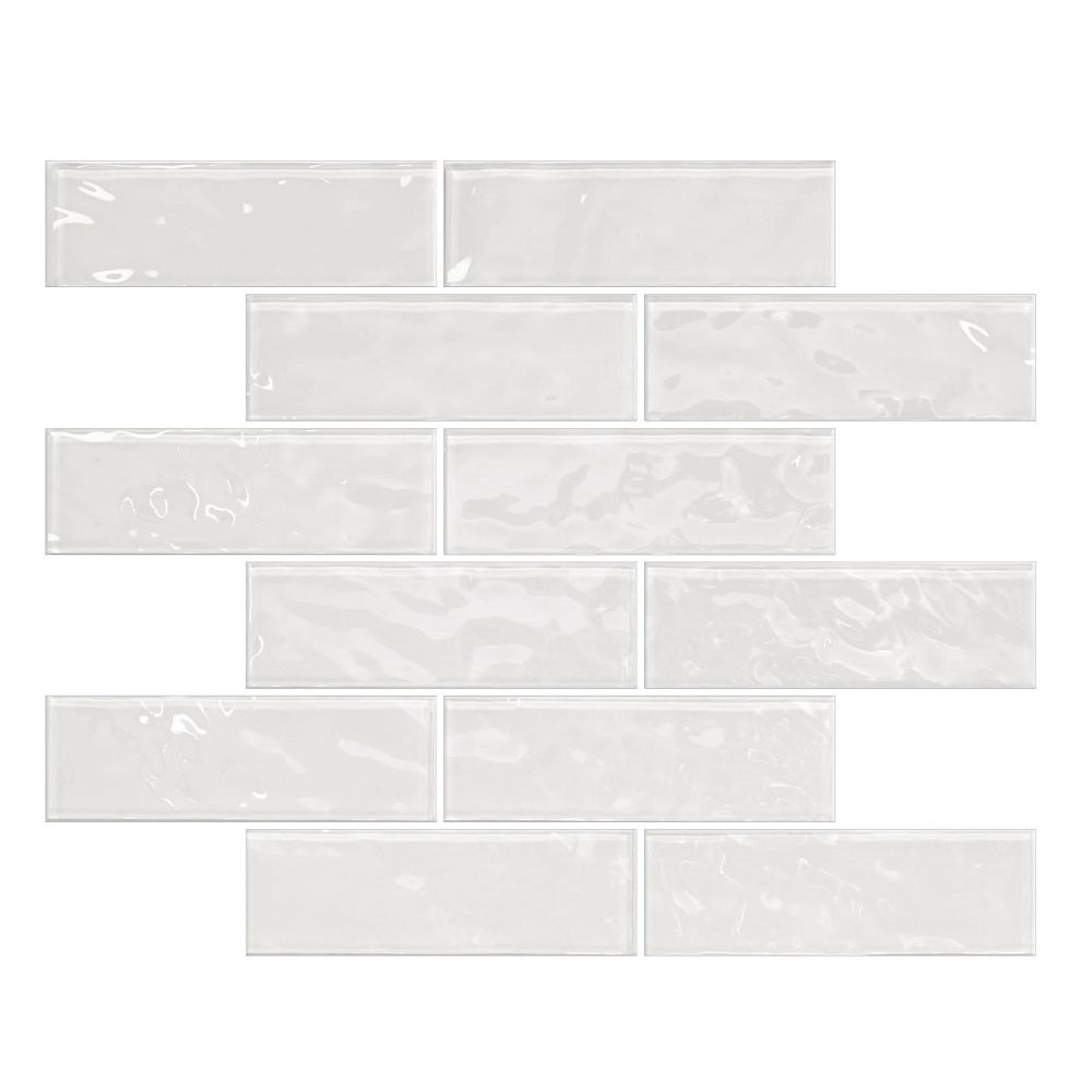 Modamo Cobble Brick White 2inch x 6inch x 4mm Glass Wall Mosaic Tile