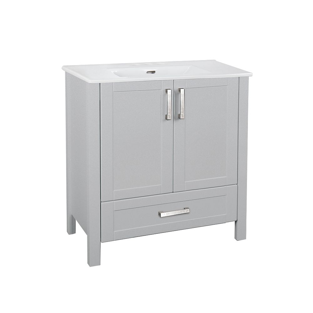Glacier Bay Delchester 30 Inch Vanity With Thin Ceramic Top Light Grey Finish The Home Depot Canada Glacier Bay Delchester 30 Inch Vanity, Home Depot Canada Bathroom Vanities 30 Inch