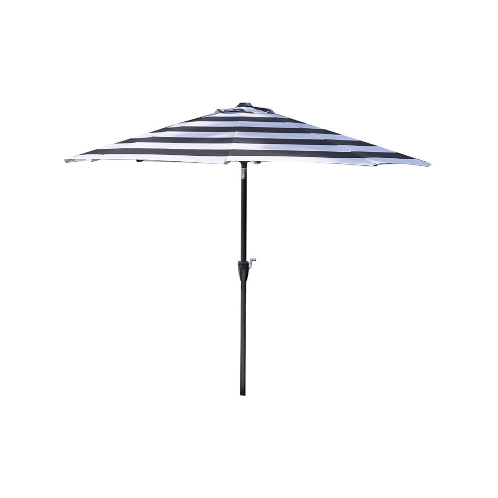 Hampton Bay 9 Ft Aluminum Market Patio Umbrella In Black And White Cabana Stripe The Home Depot Canada