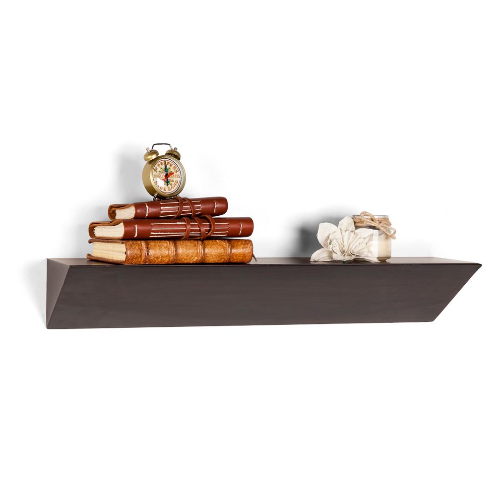 Danya B. Contempo Walnut Grain MDF Triangular Ledge Floating Wall Shelf