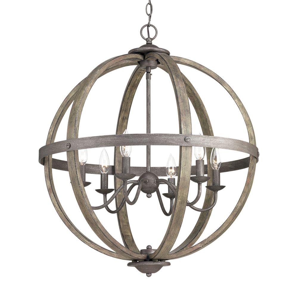 Progress Lighting Keowee Collection 6light Artisan Iron Chandelier with Elm Wood Accents The