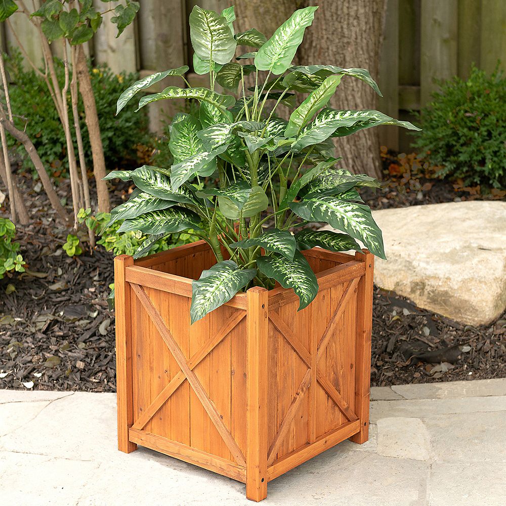 leisure season chelmsford square wooden planter | the home depot canada
