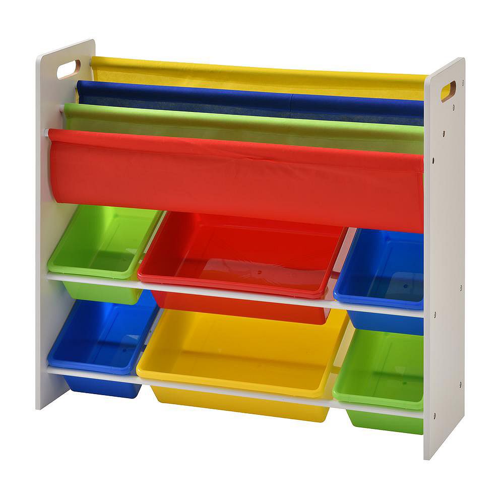 Book And Toy Storage Organizer, Muscle Rack Book Toy Storage Organizer With 6 Plastic Bins