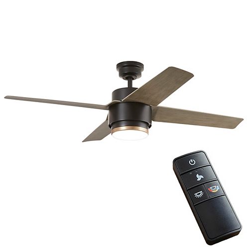 Dinton 52-inch Matte Black Ceiling Fan with Integrated LED Light and Remote Control