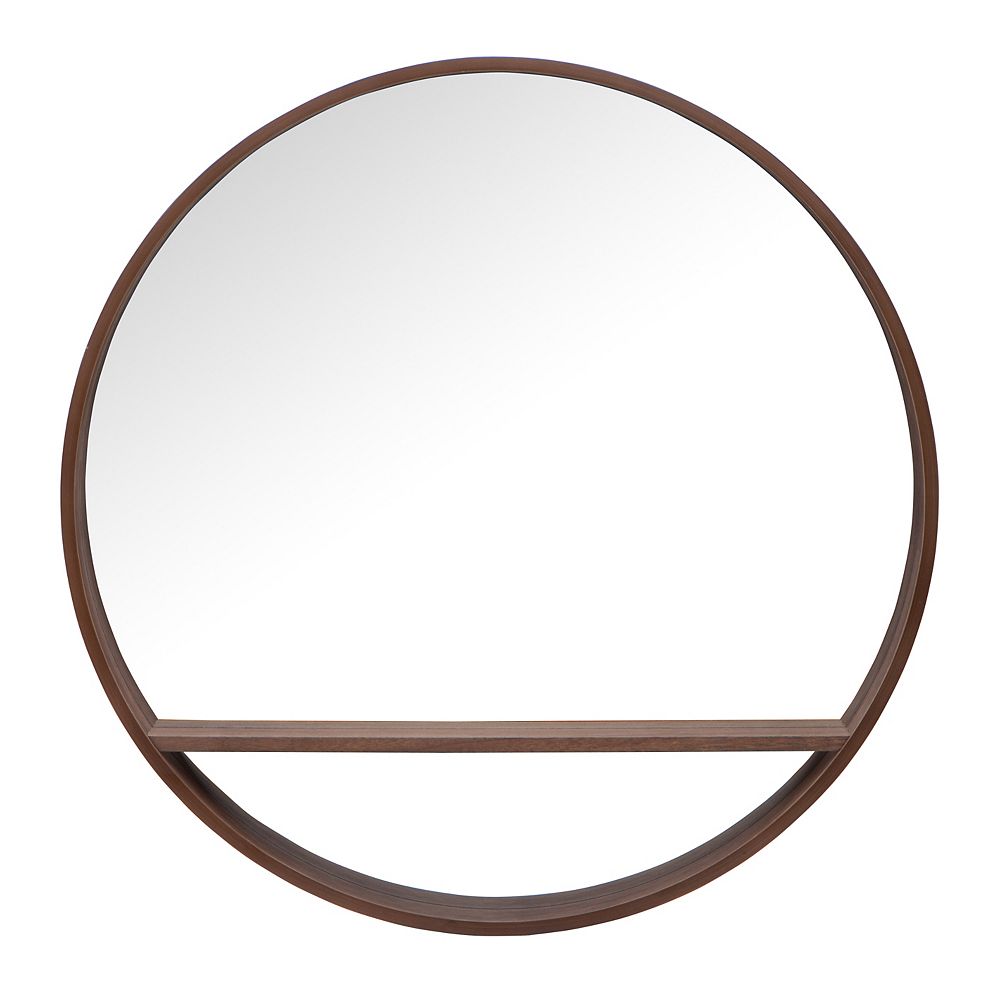 32 Inch Alex Round Shelf Mirror, Round Wood Mirror With Shelf