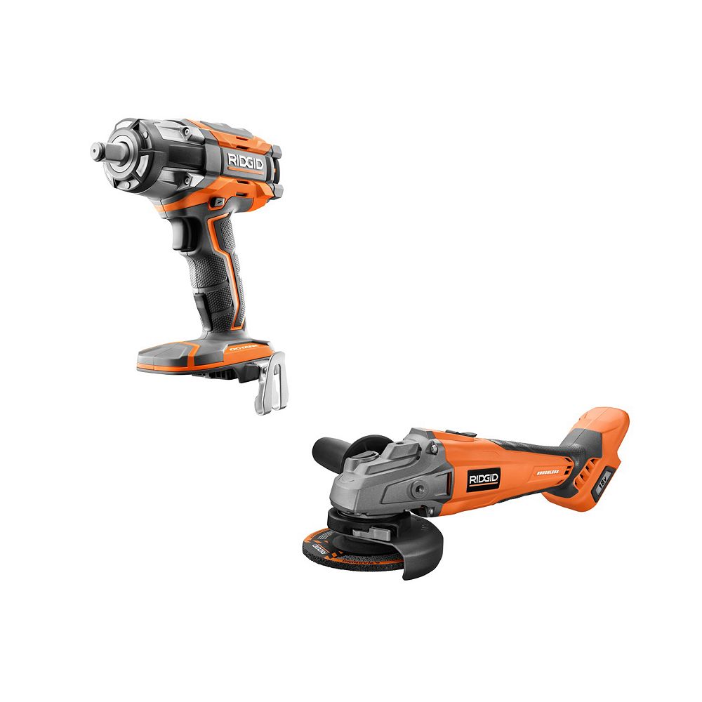 Ridgid 18v Cordless Brushless Kit With 4 1 2 Inch Angle Grinder And Octane 1 2 Inch Impact The Home Depot Canada