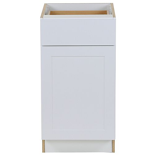 Hampton Bay Edson 18-inch W x 34.5-inch H x 24.5-inch D Shaker Style Assembled Kitchen Base Cabinet/Cupboard in Solid White with Adjustable Shelf/Soft Close Drawer (B18L)