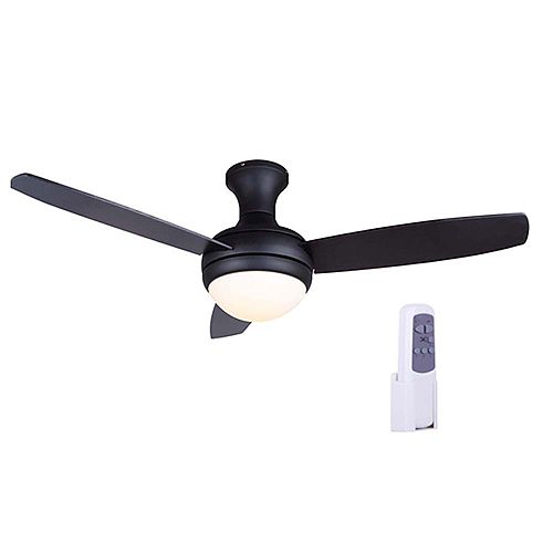 Shandel 48-inch Matte Black Ceiling Fan with Plastic Frosted White Shade, Integrated LED Light and Remote Control