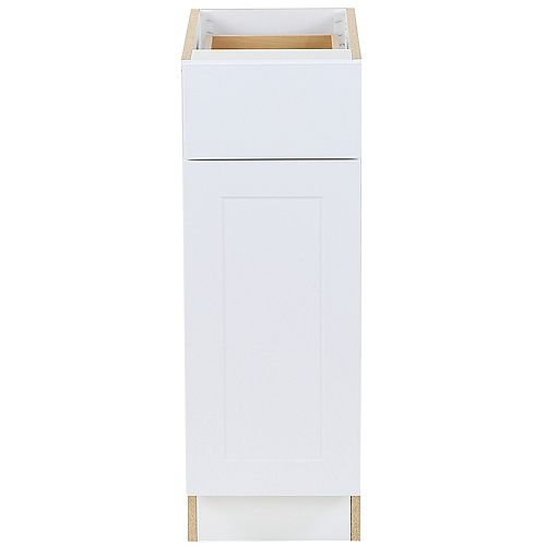 Edson 12-inch W x 34.5-inch H x 24.5-inch D Shaker Style Assembled Kitchen Base Cabinet/Cupboard in Solid White with Adjustable Shelf/Soft Close Drawer (B12L)