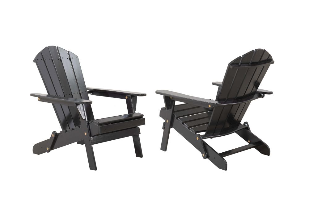 Hampton Bay Classic Black Folding Wood Adirondack Chair (2-Pack) | The ...