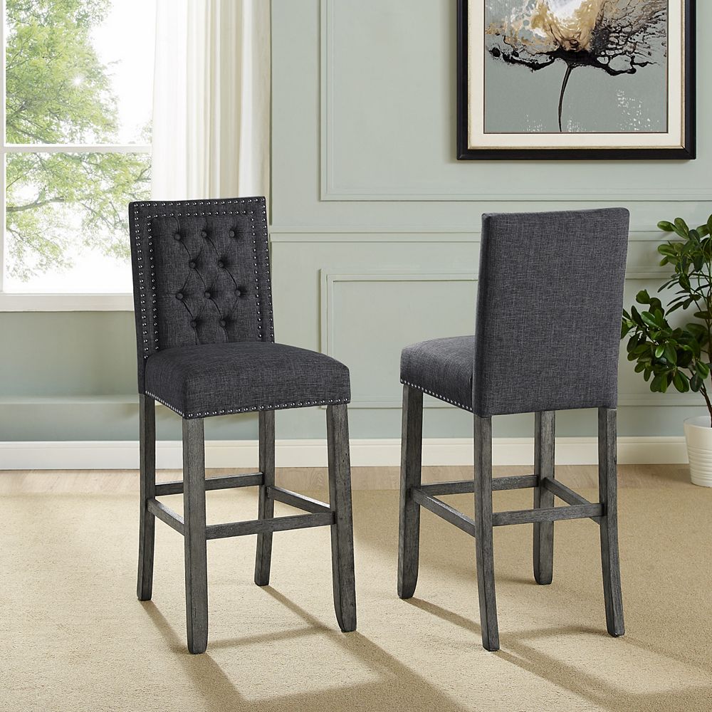 Brassex Inc. Brooklyn Tufted 29' Bar Stool with NailHead Trim, Set of