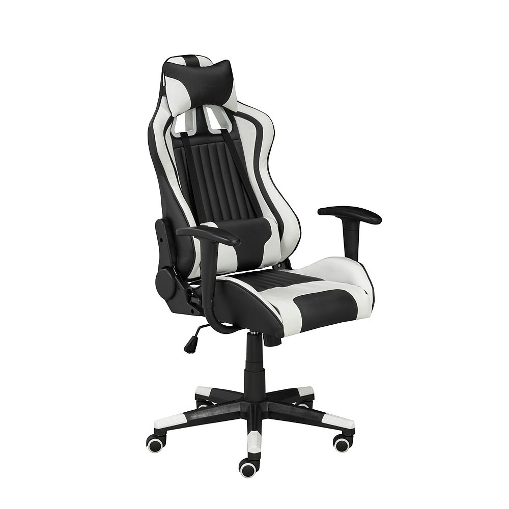 Brassex Inc. Avion Gaming Chair with Tilt & Recline, Black/White | The